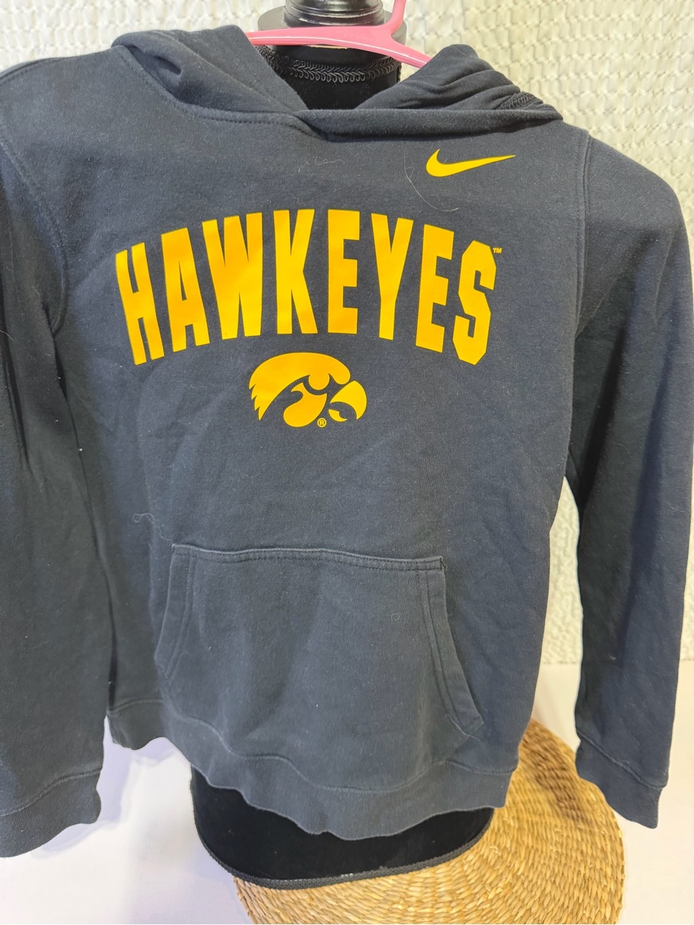 Nike Black Kids Hoodie with Yellow Hawkeyes Logo
